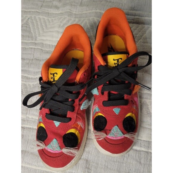Nike Air Force 1 Low “Year of the Tiger” Kids 3Y Red Canvas Cat Face Sneakers - Picture 1 of 10